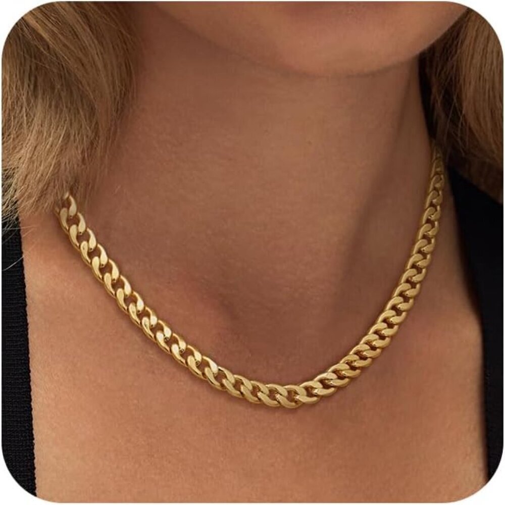 Gold Necklace for Women 14K Dainty Chunky Gold/Sliver Chain Necklace Cuban Link